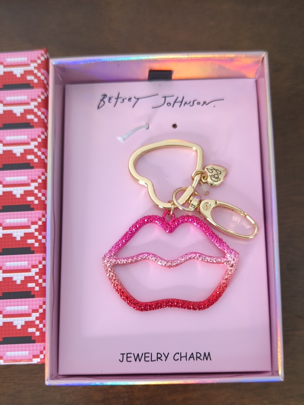 Betsey Johnson Glitter Lips Keychain Charm
